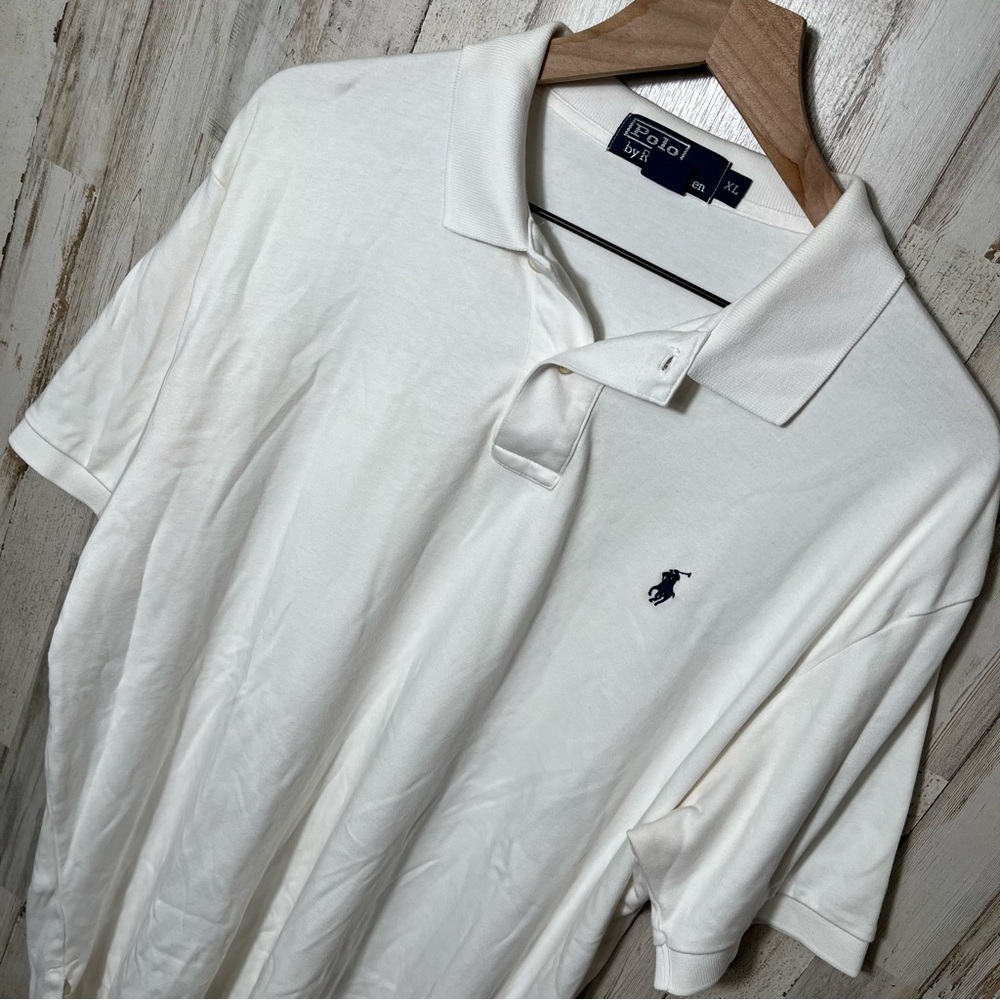 Vintage Polo Ralph Lauren White Short Sleeve Polo Shirt Mens XL‎